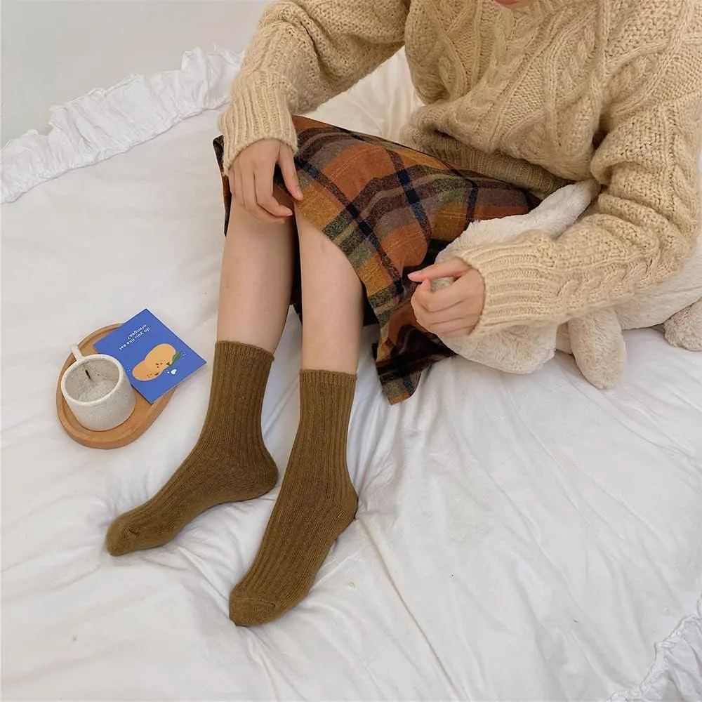 Wool Crew Socks for Women and Girls - Natural Color, Aesthetic, Knit Boot, Novelty Casual Dress (12 Pairs)