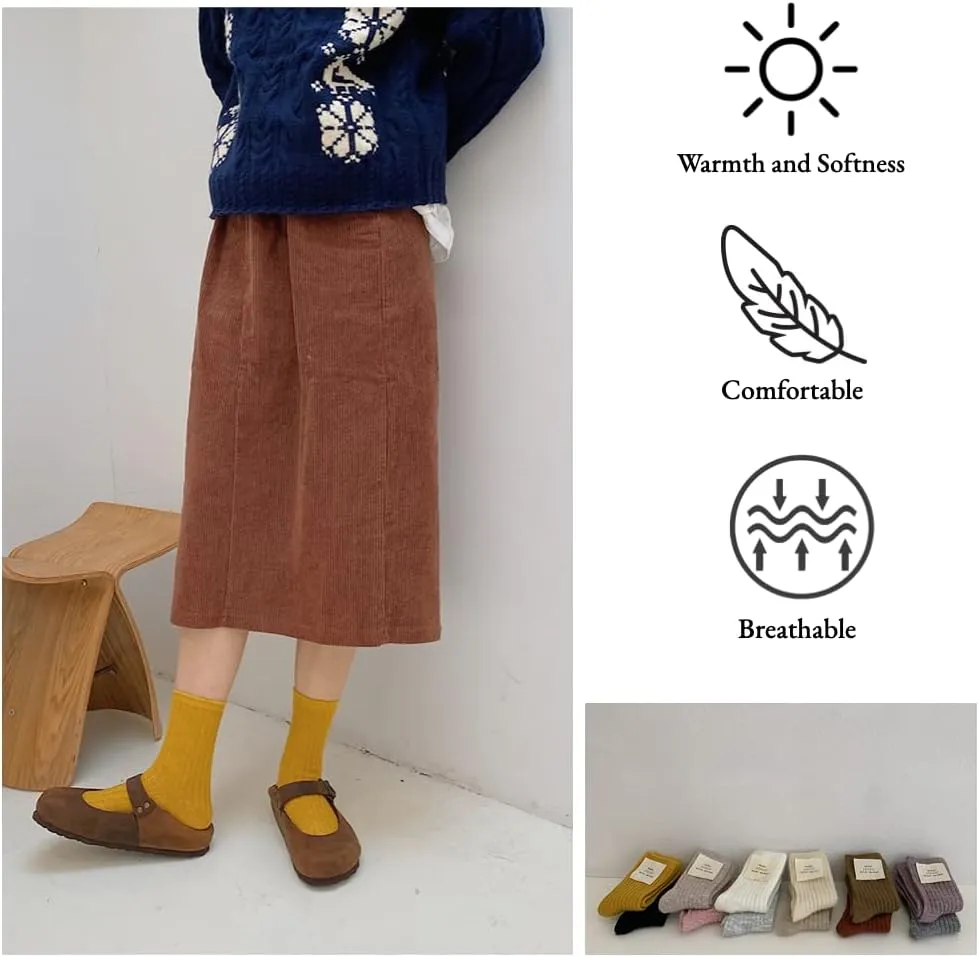 Wool Crew Socks for Women and Girls - Natural Color, Aesthetic, Knit Boot, Novelty Casual Dress (12 Pairs)
