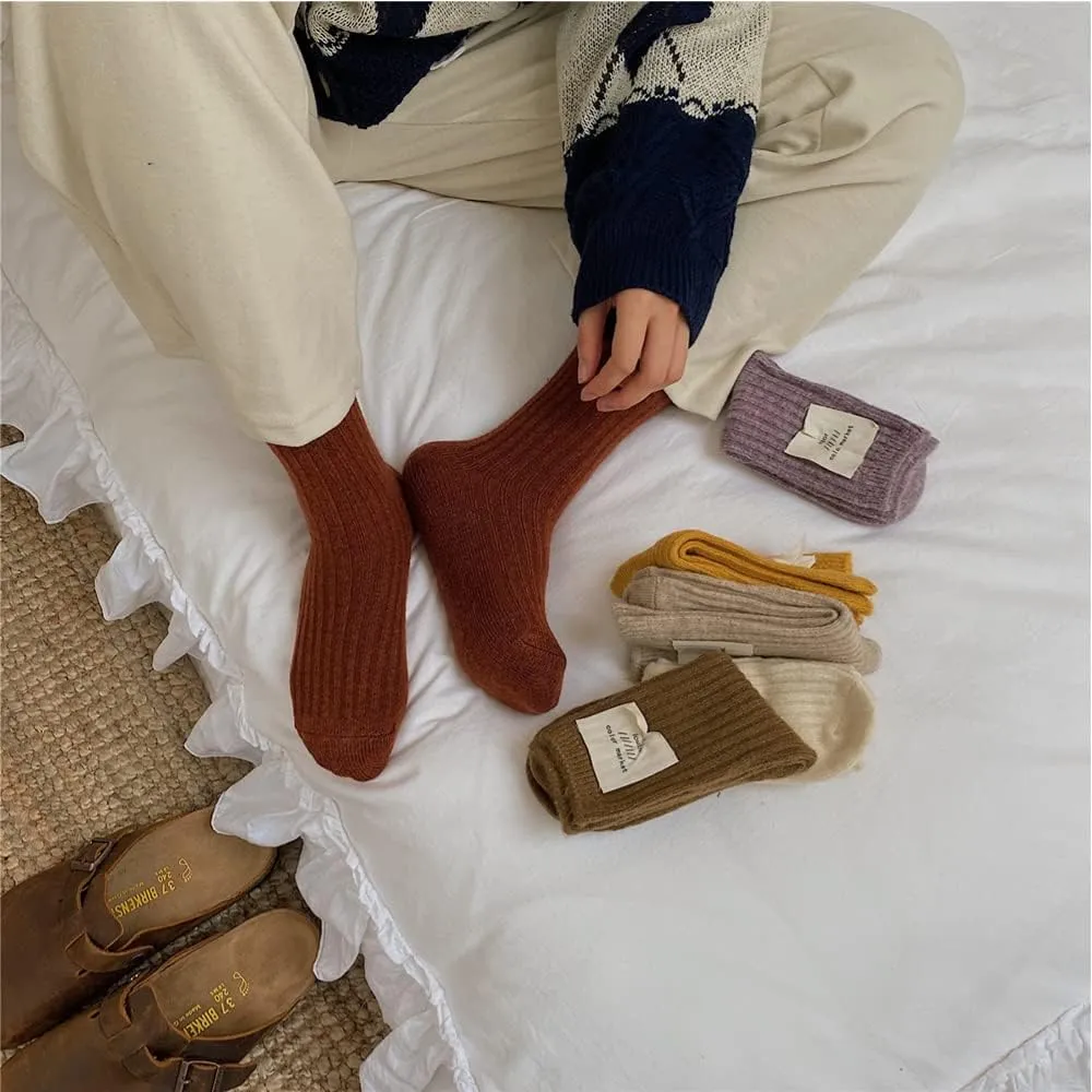 Wool Crew Socks for Women and Girls - Natural Color, Aesthetic, Knit Boot, Novelty Casual Dress (12 Pairs)