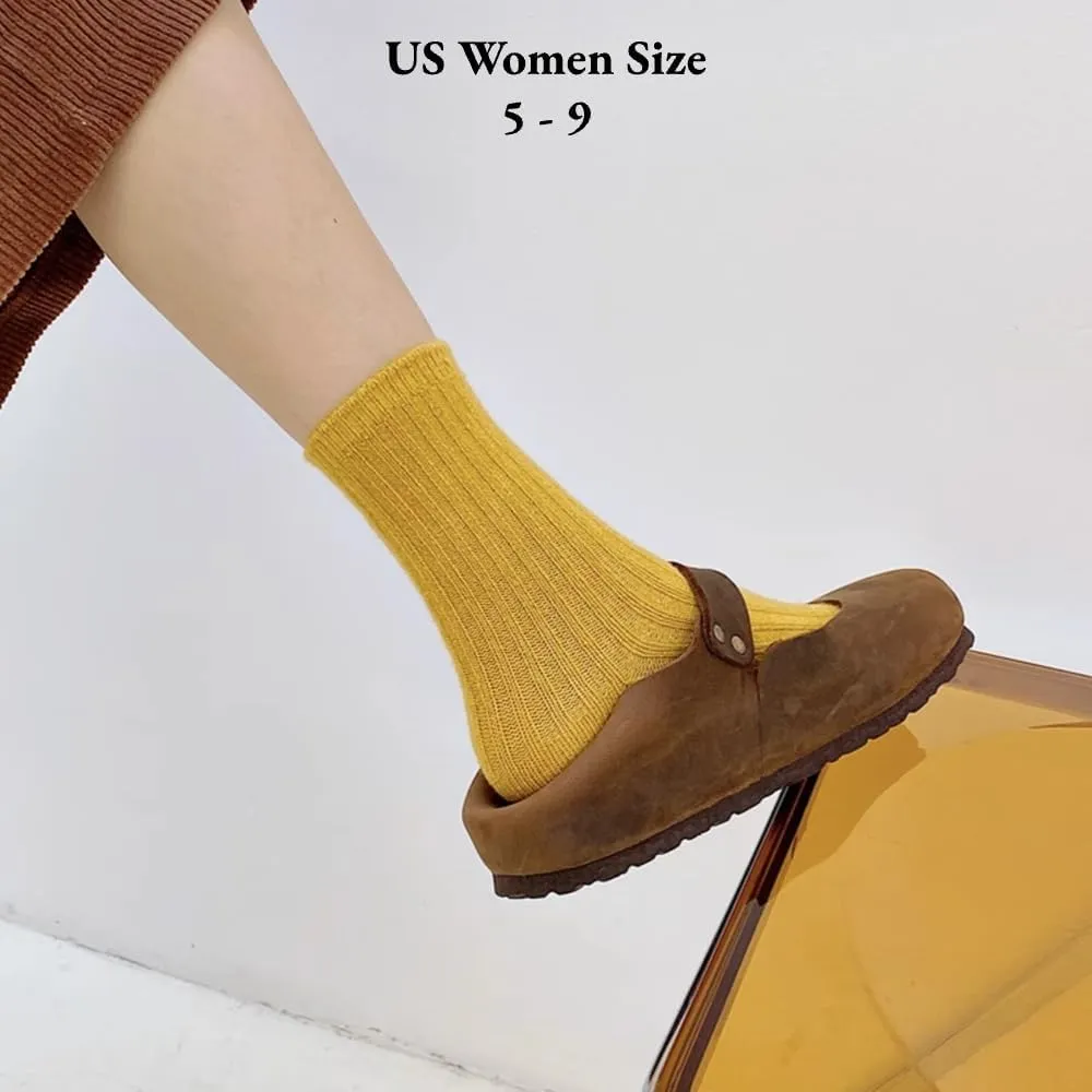 Wool Crew Socks for Women and Girls - Natural Color, Aesthetic, Knit Boot, Novelty Casual Dress (12 Pairs)