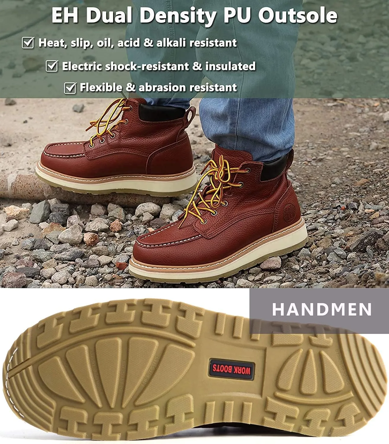 Work Boots for Men - 6" Composite/Soft Toe Mens Work Boots, Non-Slip Water Resistant EH Construction Work Shoes