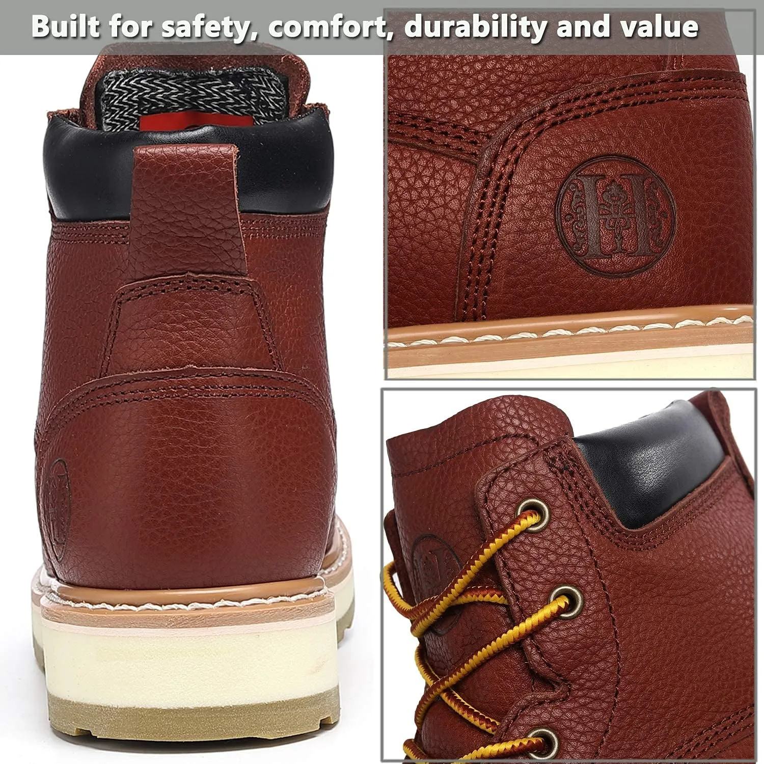 Work Boots for Men - 6" Composite/Soft Toe Mens Work Boots, Non-Slip Water Resistant EH Construction Work Shoes