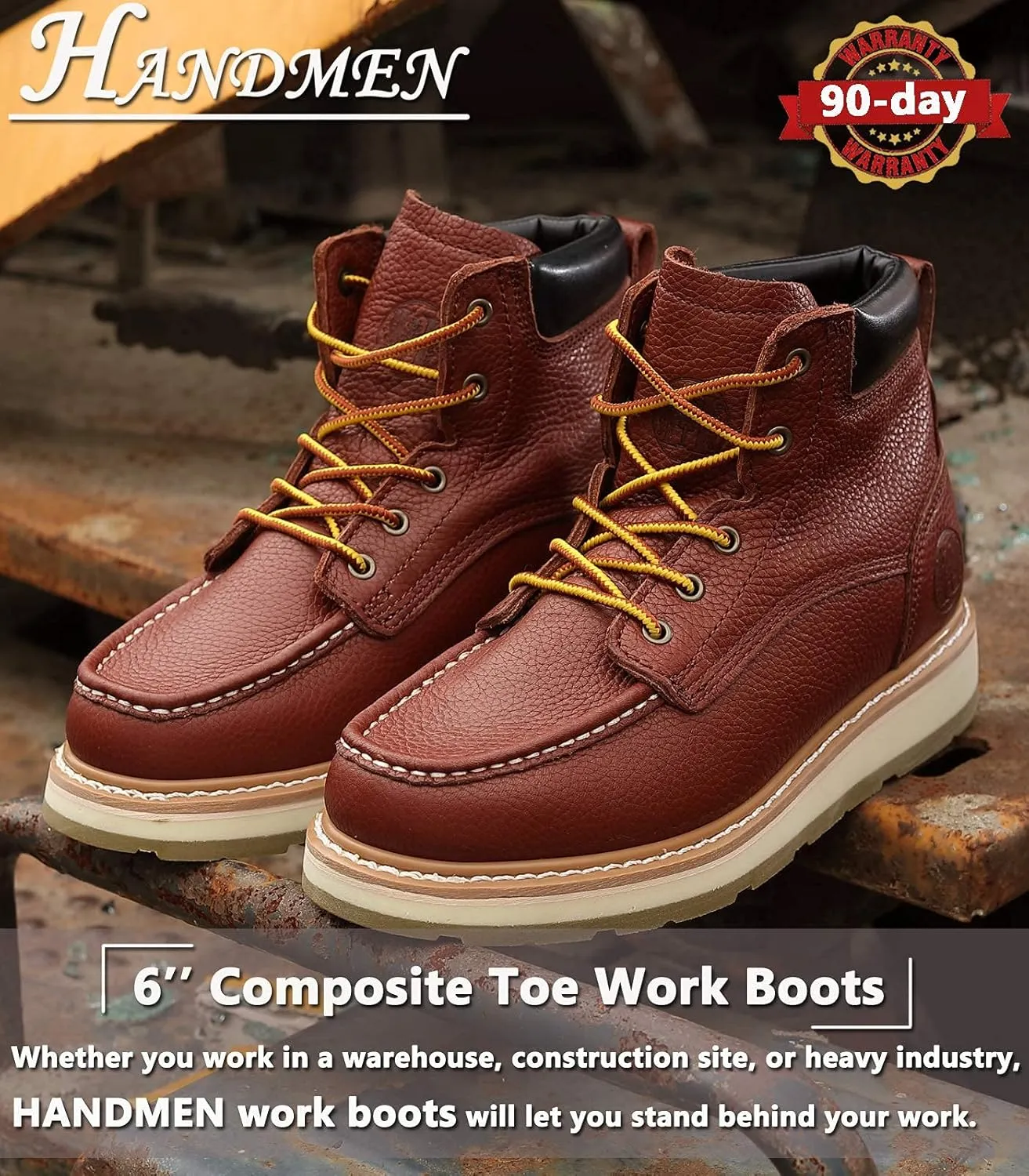 Work Boots for Men - 6" Composite/Soft Toe Mens Work Boots, Non-Slip Water Resistant EH Construction Work Shoes
