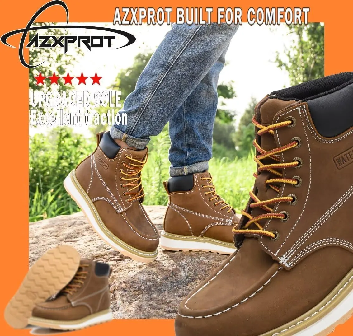 Work Boots for Men, 6" Soft Toe Wedge Sole Waterproof Safety Boots, Comfortable Construction Work Safety Shoes
