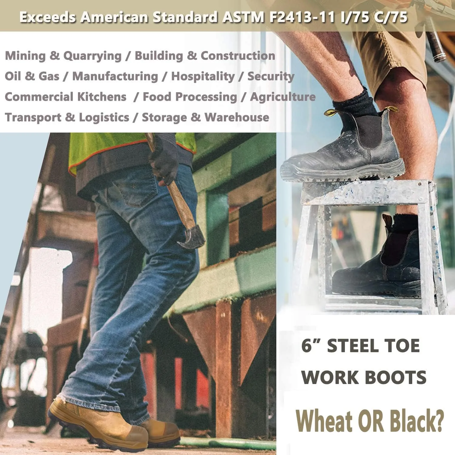 Work Boots for Men, Composite/Soft Toe Waterproof Working Boots, Slip Resistant Anti-Static Slip-on Safety Working Shoes 8 9 10 11 12 13