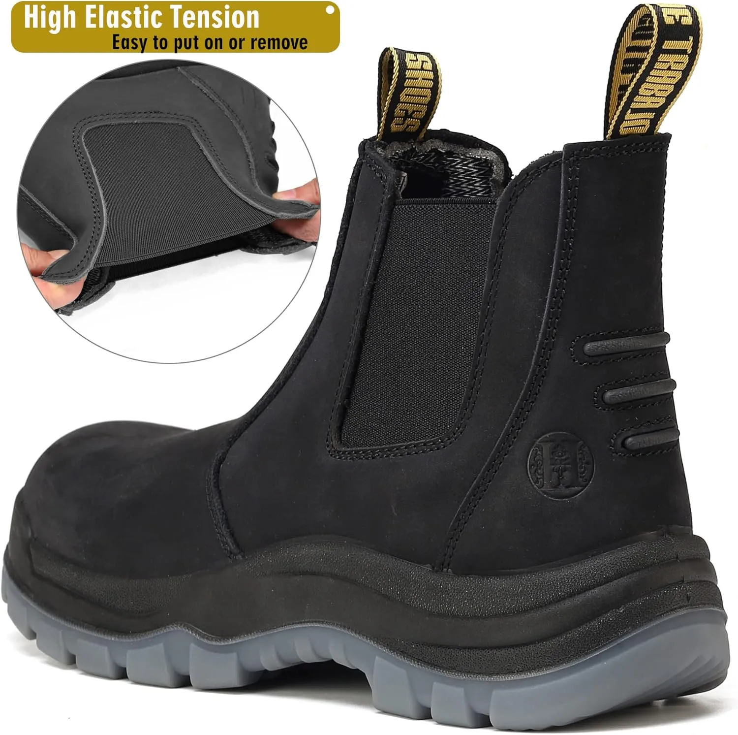 Work Boots for Men, Composite/Soft Toe Waterproof Working Boots, Slip Resistant Anti-Static Slip-on Safety Working Shoes 8 9 10 11 12 13