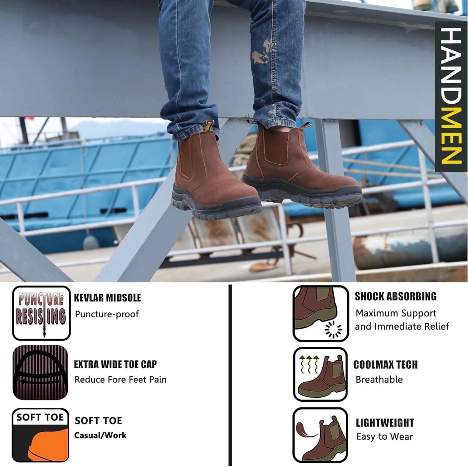Work Boots for Men, Composite/Soft Toe Waterproof Working Boots, Slip Resistant Anti-Static Slip-on Safety Working Shoes 8 9 10 11 12 13