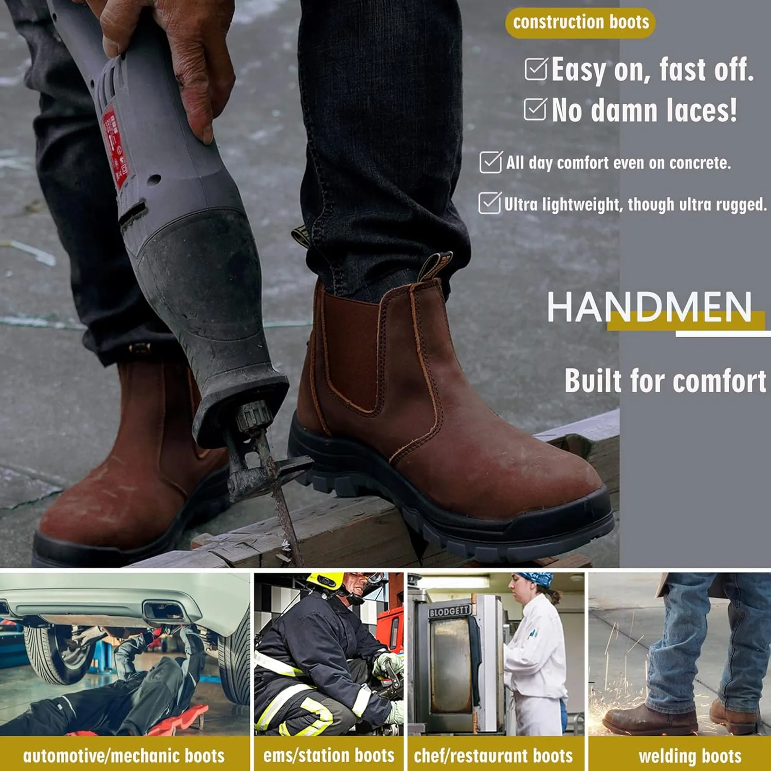 Work Boots for Men, Composite/Soft Toe Waterproof Working Boots, Slip Resistant Anti-Static Slip-on Safety Working Shoes 8 9 10 11 12 13