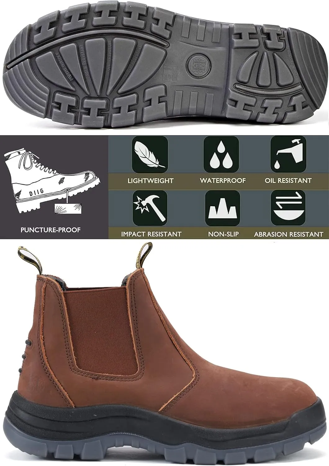 Work Boots for Men, Composite/Soft Toe Waterproof Working Boots, Slip Resistant Anti-Static Slip-on Safety Working Shoes 8 9 10 11 12 13