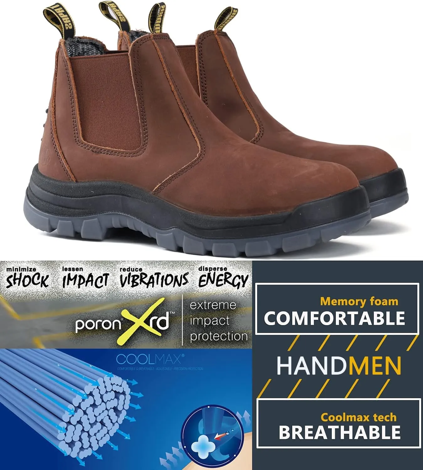 Work Boots for Men, Composite/Soft Toe Waterproof Working Boots, Slip Resistant Anti-Static Slip-on Safety Working Shoes 8 9 10 11 12 13