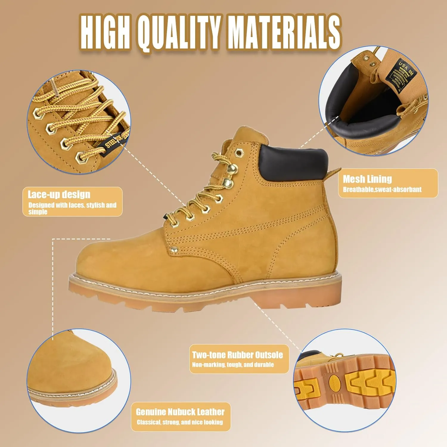 Work Boots for Men, Steel Toe, Leather, Oil, Slip and Heat Resistant Heavy Duty Wide Industrial & Construction Safety Boots, US 7-17 M & W