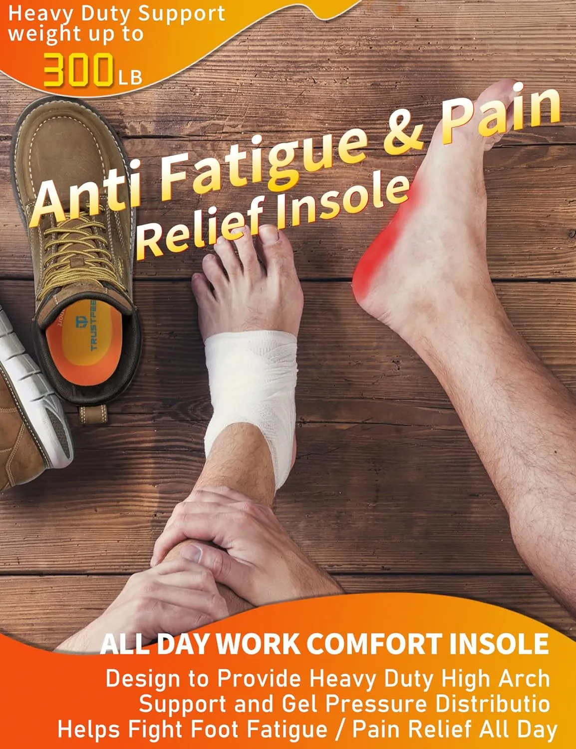 Work Orthotic Heavy Duty Support Insoles,Anti Fatigue Relieve Foot Pain Work Boot Shoes Inserts for Standing All Day,Plantar Fasciitis High Arch Support Insoles for Man Women-XL
