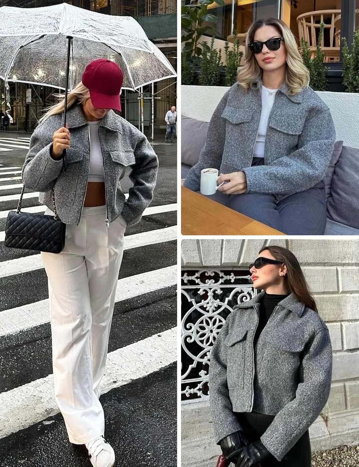 Wyeysyt Wool Coats for Women Lapel Zip Up Copped Bomber Jacket Outerwear with Pockets 2025