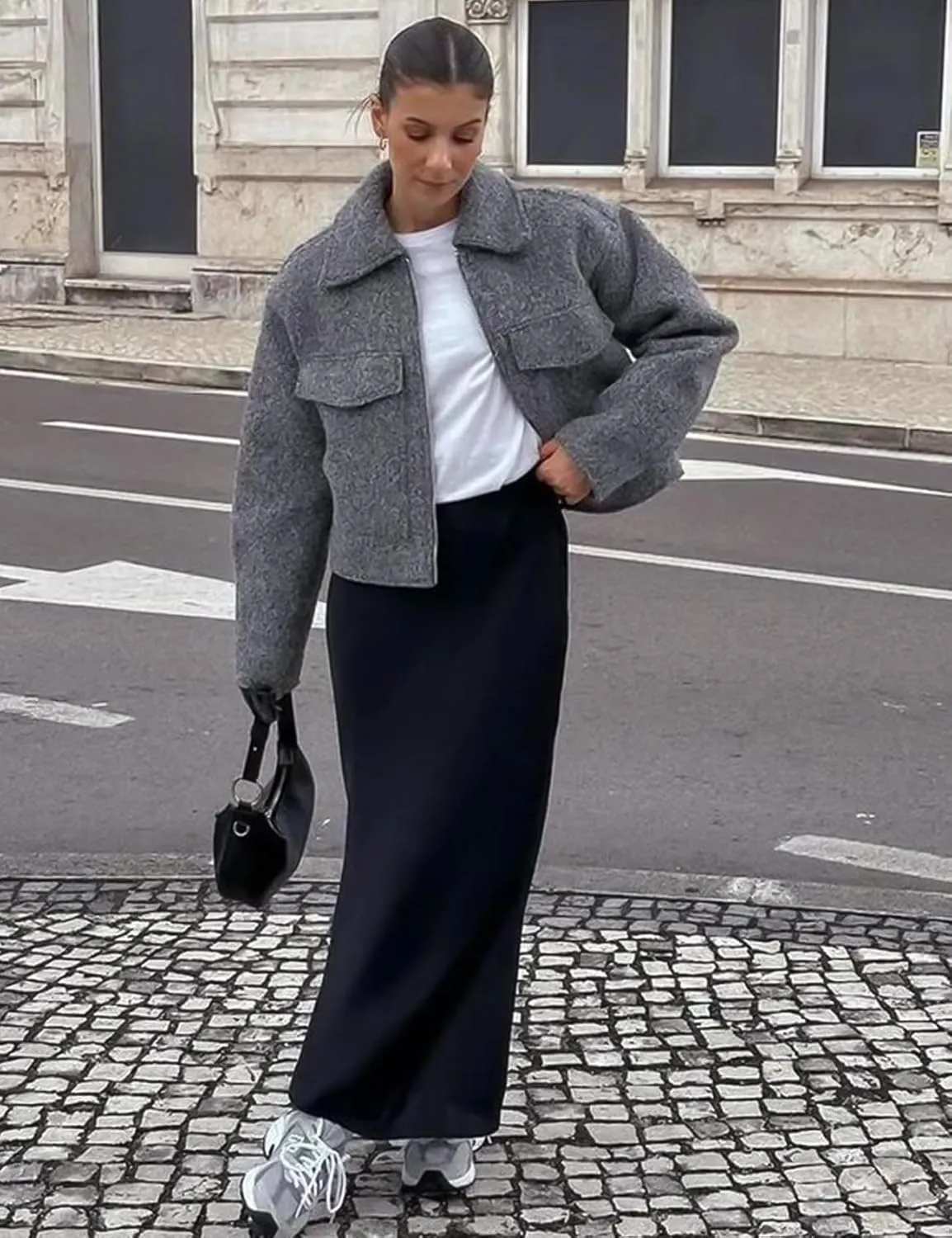 Wyeysyt Wool Coats for Women Lapel Zip Up Copped Bomber Jacket Outerwear with Pockets 2025