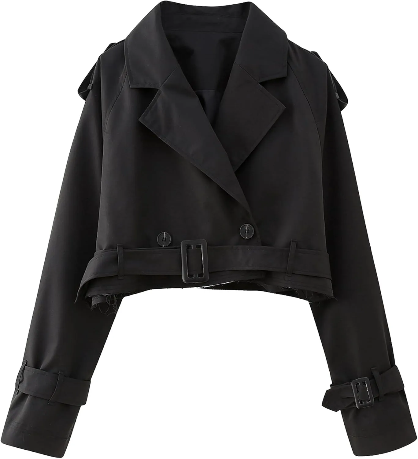 Xiaoxuemeng Womens Cropped Bike Jacket Casual Double Breasted Trench Coat with Belt