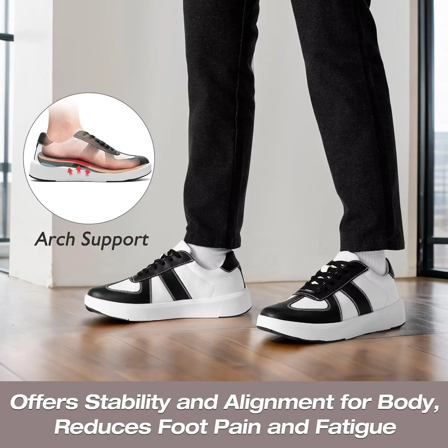 XPACS Men's Orthopedic Leather Dress Fashion Sneakers: Comfortable Plantar Fasciitis Arch Support Walking Shoes, Casual Business Adjustable Fit Orthotic Oxfords for Heel and Foot Pain Relief