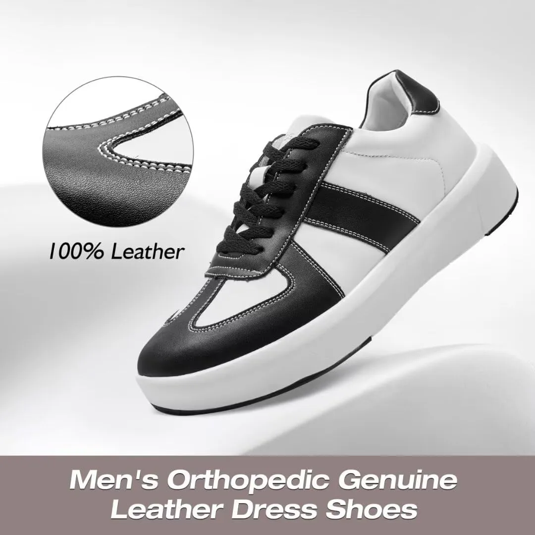 XPACS Men's Orthopedic Leather Dress Fashion Sneakers: Comfortable Plantar Fasciitis Arch Support Walking Shoes, Casual Business Adjustable Fit Orthotic Oxfords for Heel and Foot Pain Relief