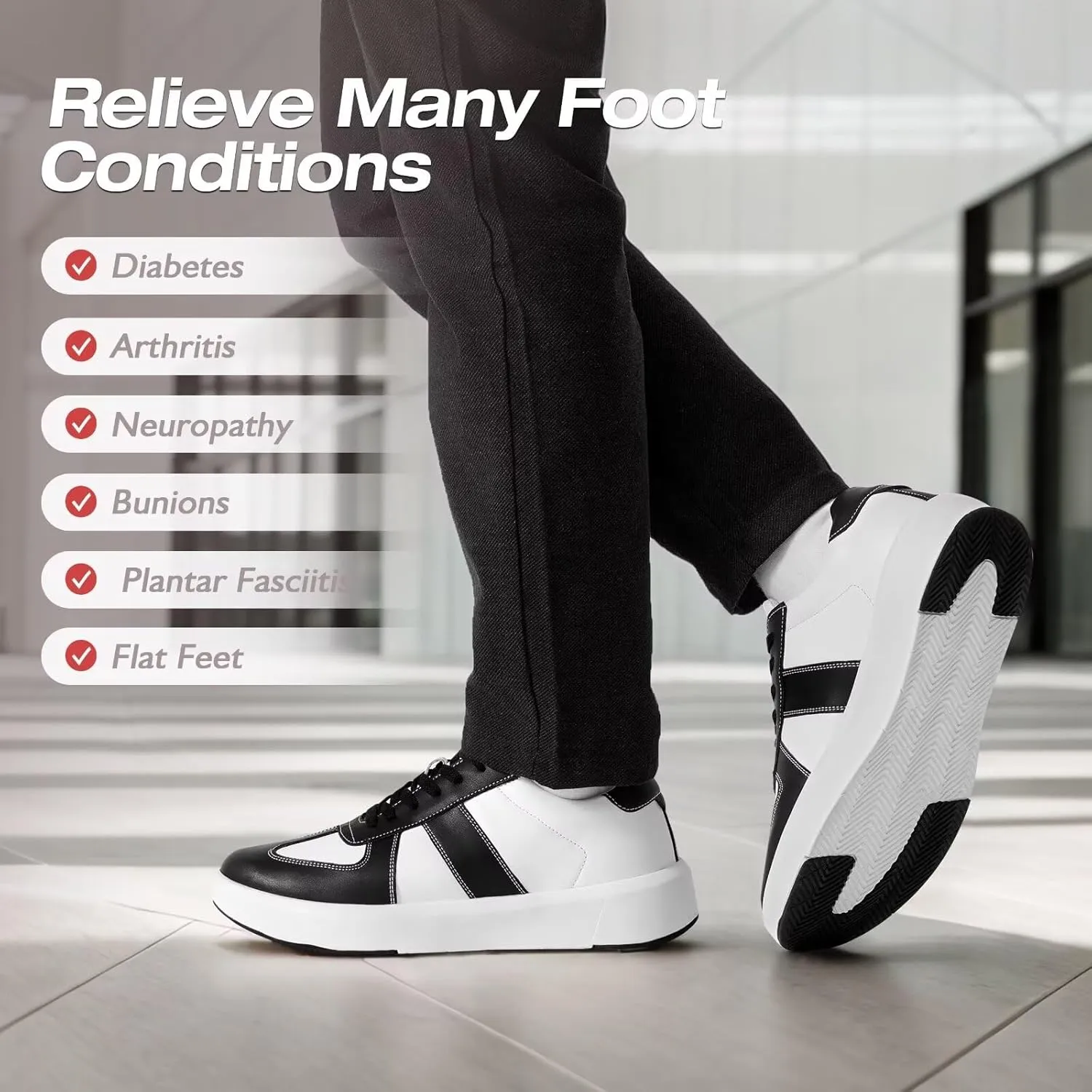 XPACS Men's Orthopedic Leather Dress Fashion Sneakers: Comfortable Plantar Fasciitis Arch Support Walking Shoes, Casual Business Adjustable Fit Orthotic Oxfords for Heel and Foot Pain Relief