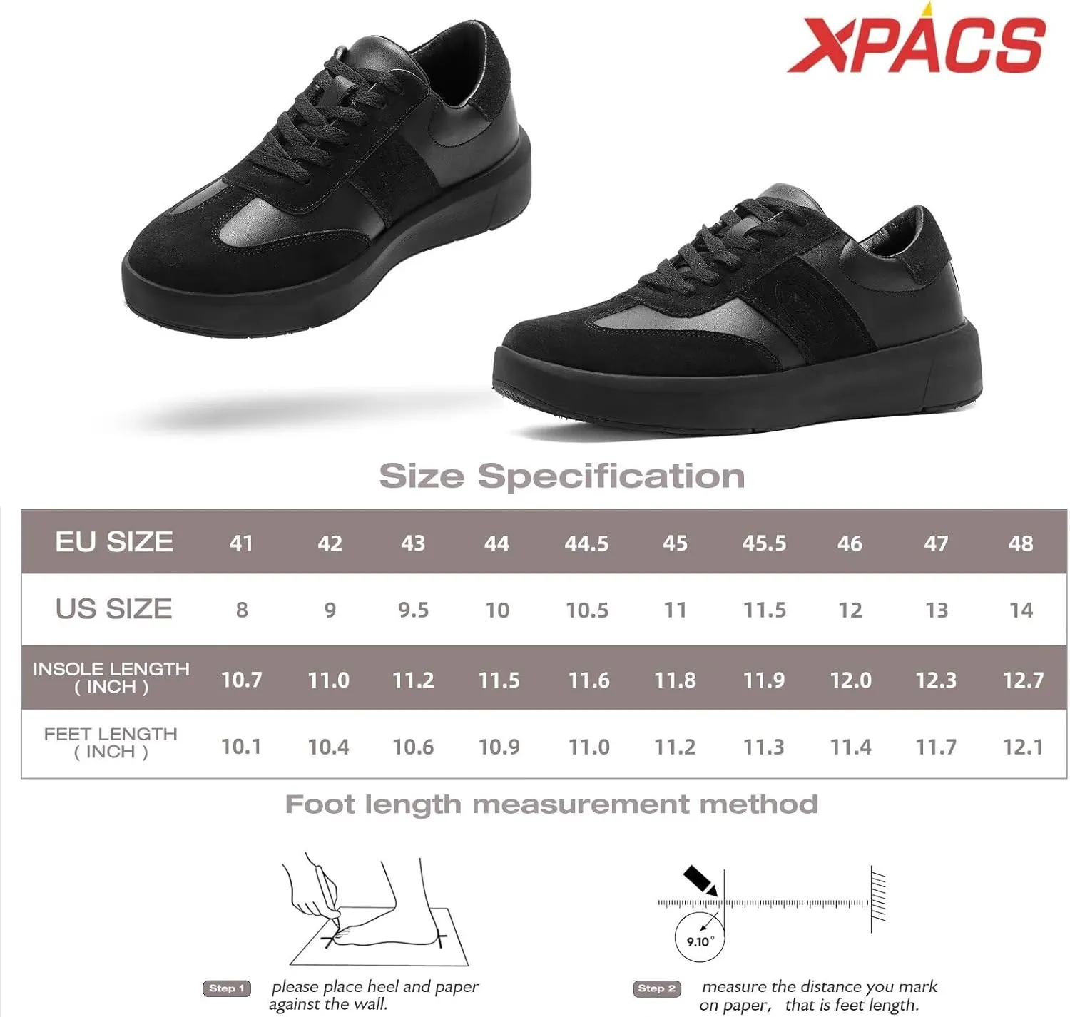 XPACS Men's Orthopedic Leather Dress Fashion Sneakers: Comfortable Plantar Fasciitis Arch Support Work Walking Shoes, Casual Business Tennis Orthotic Oxfords for Heel and Foot Pain Relief