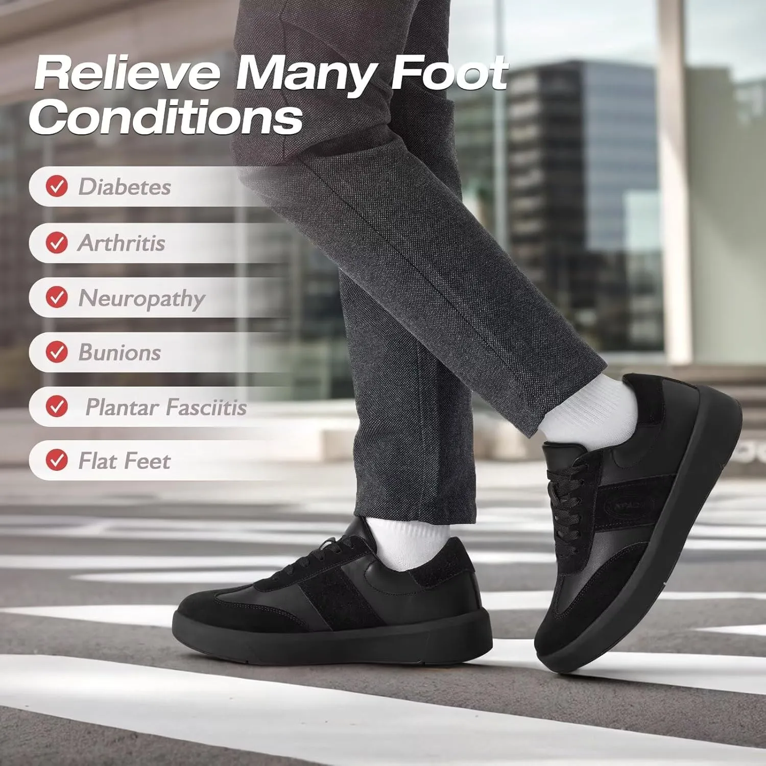 XPACS Men's Orthopedic Leather Dress Fashion Sneakers: Comfortable Plantar Fasciitis Arch Support Work Walking Shoes, Casual Business Tennis Orthotic Oxfords for Heel and Foot Pain Relief