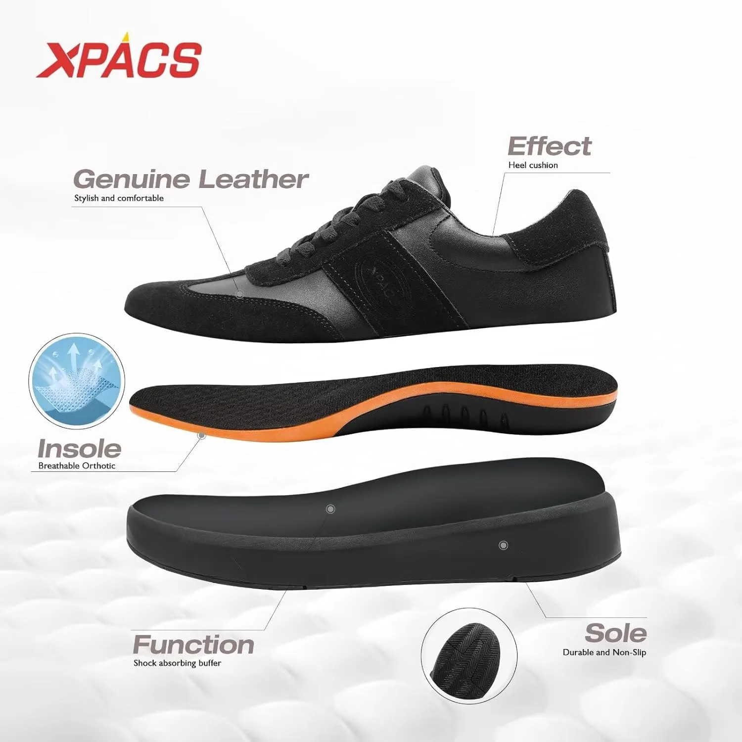 XPACS Men's Orthopedic Leather Dress Fashion Sneakers: Comfortable Plantar Fasciitis Arch Support Work Walking Shoes, Casual Business Tennis Orthotic Oxfords for Heel and Foot Pain Relief