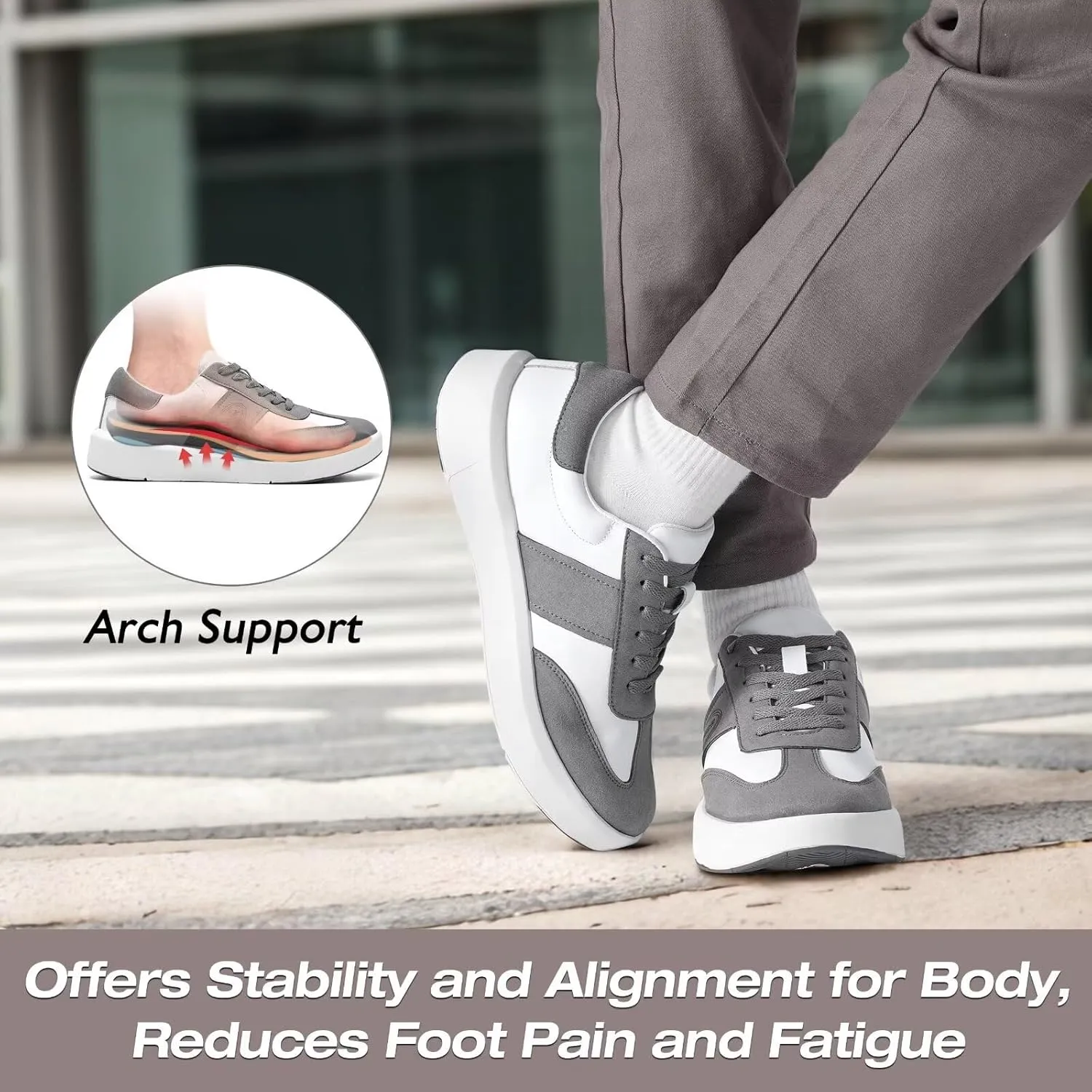 XPACS Men's Orthopedic Leather Dress Fashion Sneakers: Comfortable Plantar Fasciitis Arch Support Work Walking Shoes, Casual Business Tennis Orthotic Oxfords for Heel and Foot Pain Relief