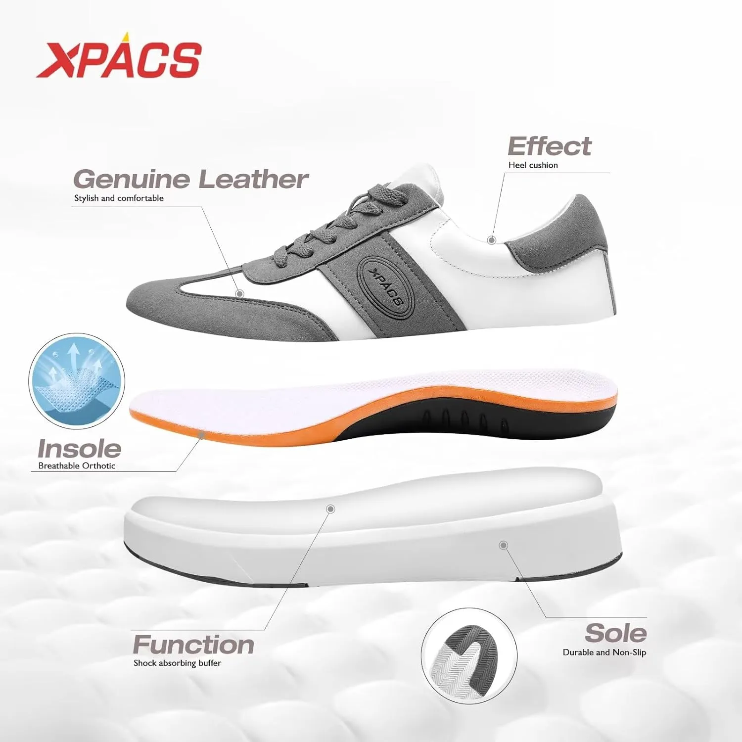XPACS Men's Orthopedic Leather Dress Fashion Sneakers: Comfortable Plantar Fasciitis Arch Support Work Walking Shoes, Casual Business Tennis Orthotic Oxfords for Heel and Foot Pain Relief