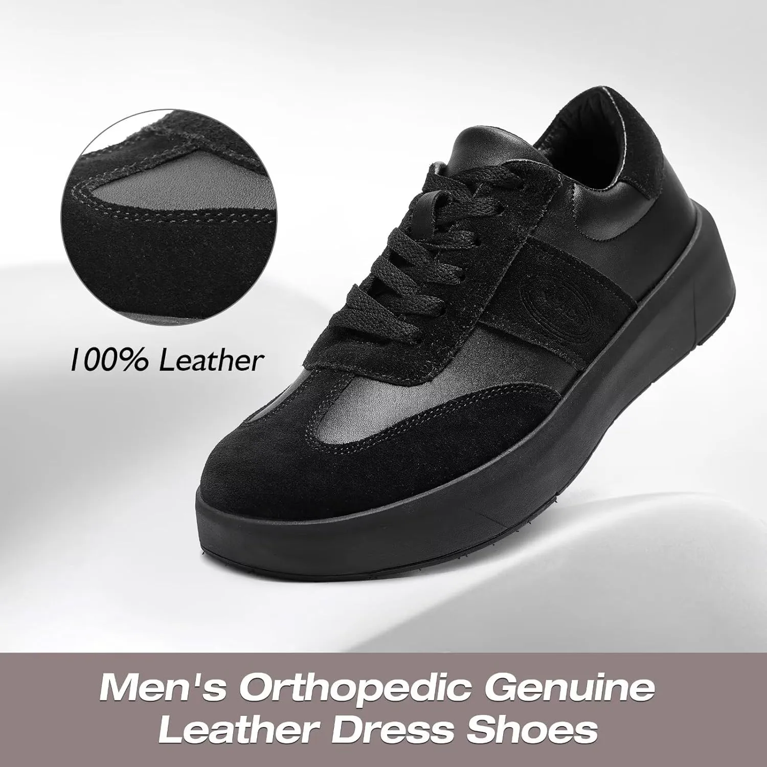 XPACS Men's Orthopedic Leather Dress Fashion Sneakers: Comfortable Plantar Fasciitis Arch Support Work Walking Shoes, Casual Business Tennis Orthotic Oxfords for Heel and Foot Pain Relief