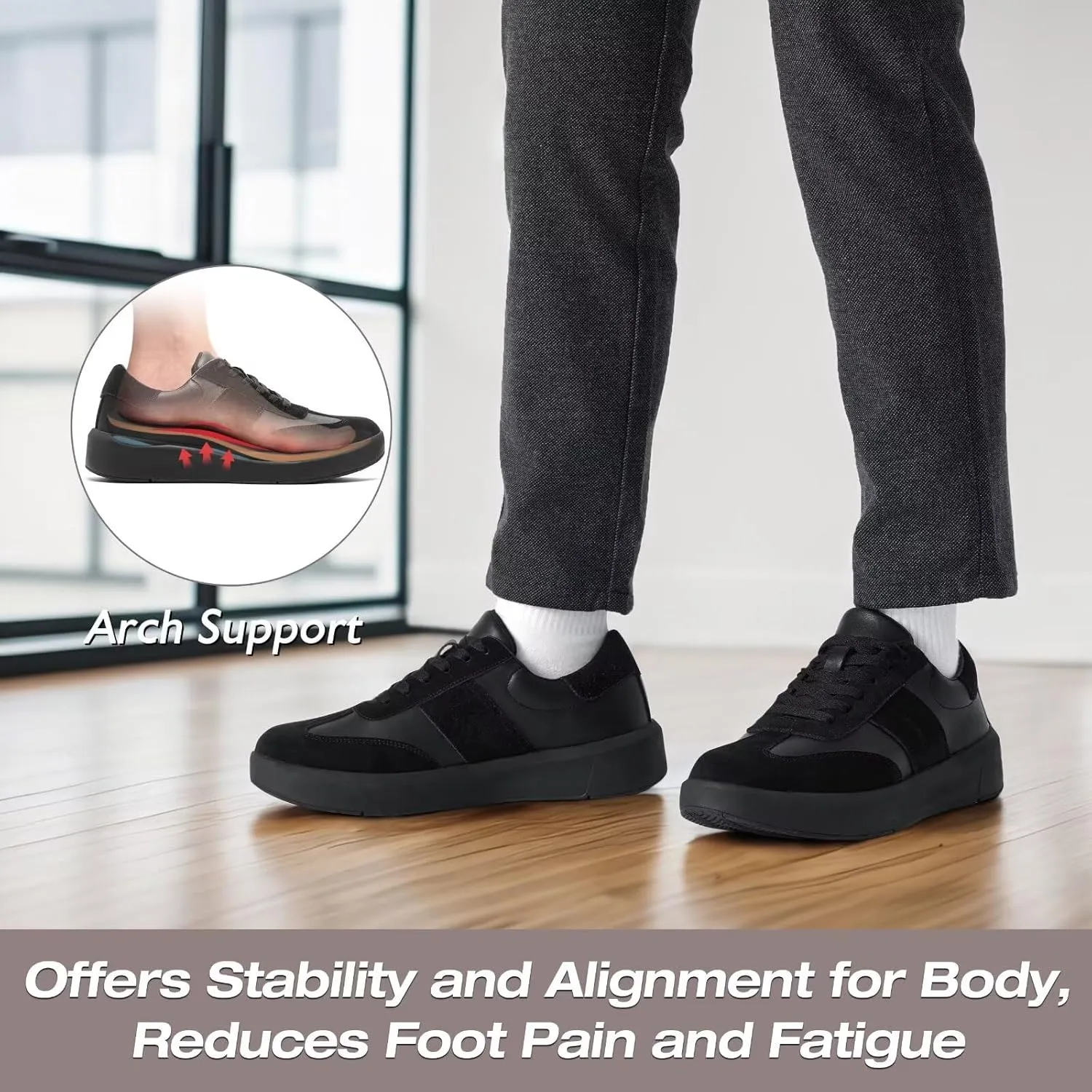 XPACS Men's Orthopedic Leather Dress Fashion Sneakers: Comfortable Plantar Fasciitis Arch Support Work Walking Shoes, Casual Business Tennis Orthotic Oxfords for Heel and Foot Pain Relief
