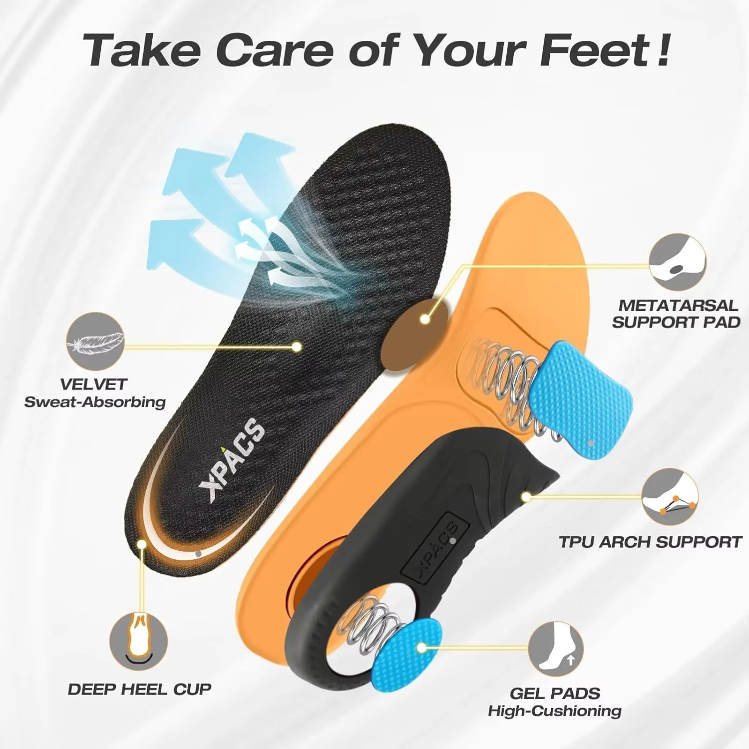XPACS Men's Orthopedic Leather Dress Walking Shoes: Comfortable Plantar Fasciitis Arch Support Sneakers, Casual Business Work Adjustable Fit Orthotic Flat Feet Oxfords for Heel Foot Pain Relief