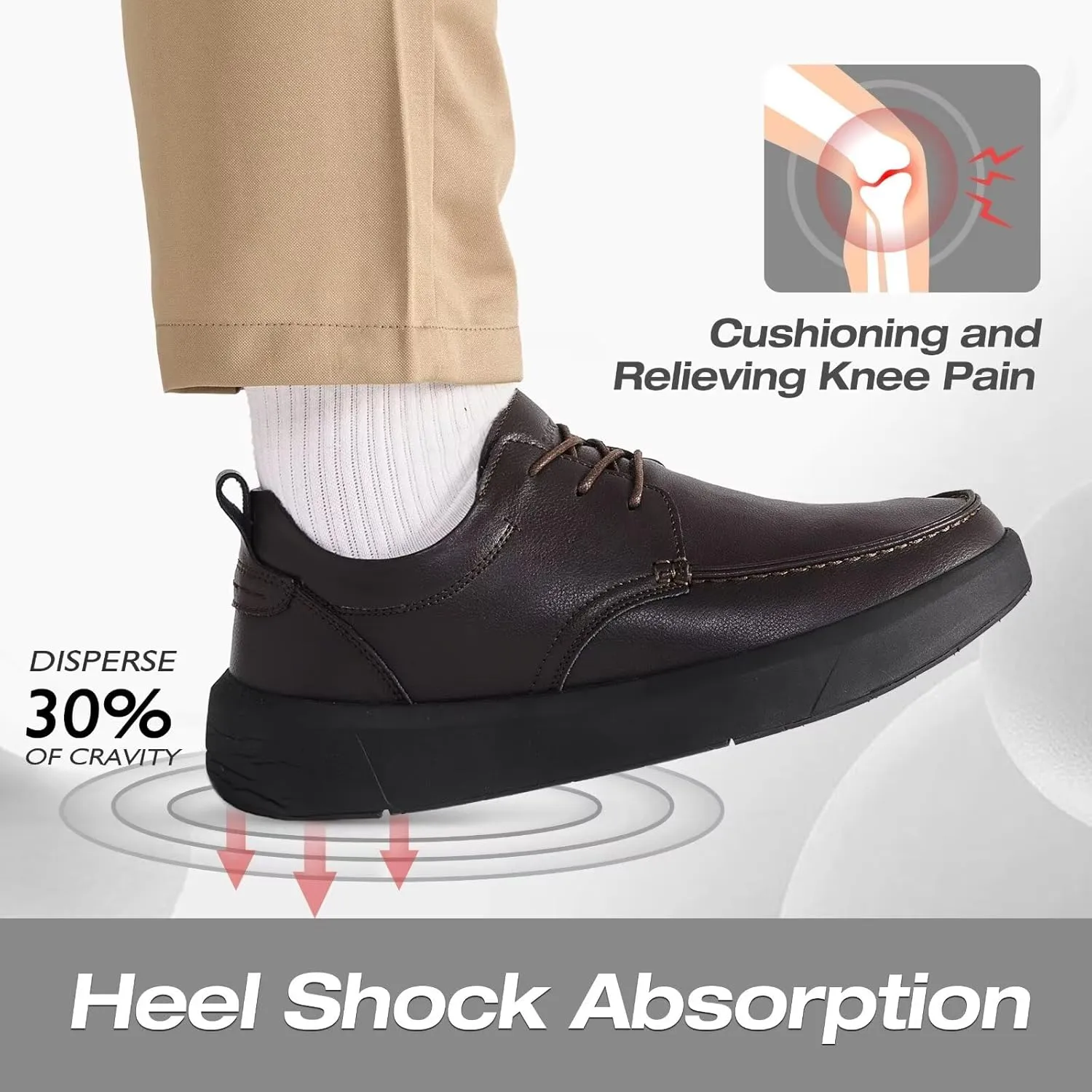 XPACS Men's Orthopedic Leather Dress Walking Shoes: Comfortable Plantar Fasciitis Arch Support Sneakers, Casual Business Work Adjustable Fit Orthotic Flat Feet Oxfords for Heel Foot Pain Relief