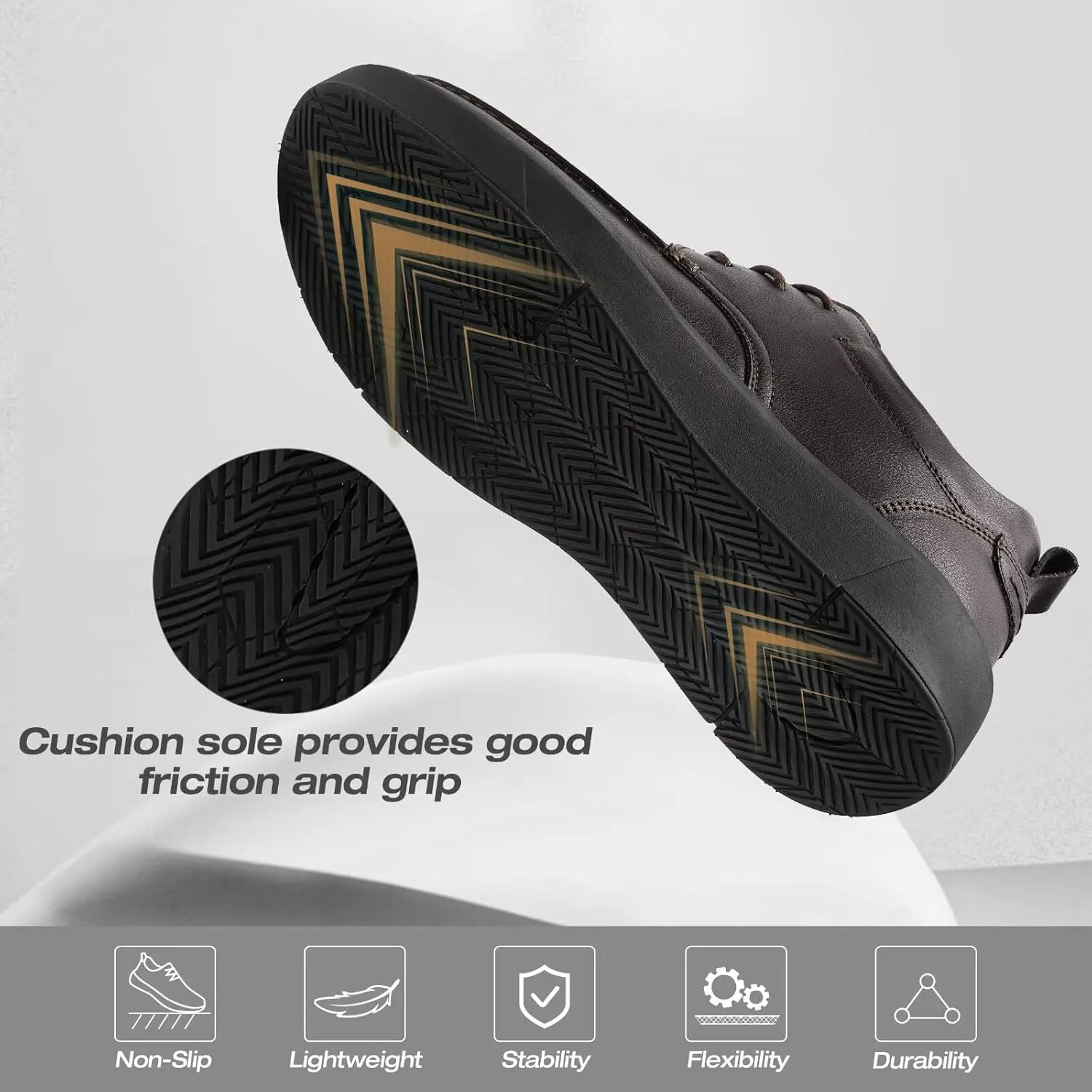 XPACS Men's Orthopedic Leather Dress Walking Shoes: Comfortable Plantar Fasciitis Arch Support Sneakers, Casual Business Work Adjustable Fit Orthotic Flat Feet Oxfords for Heel Foot Pain Relief