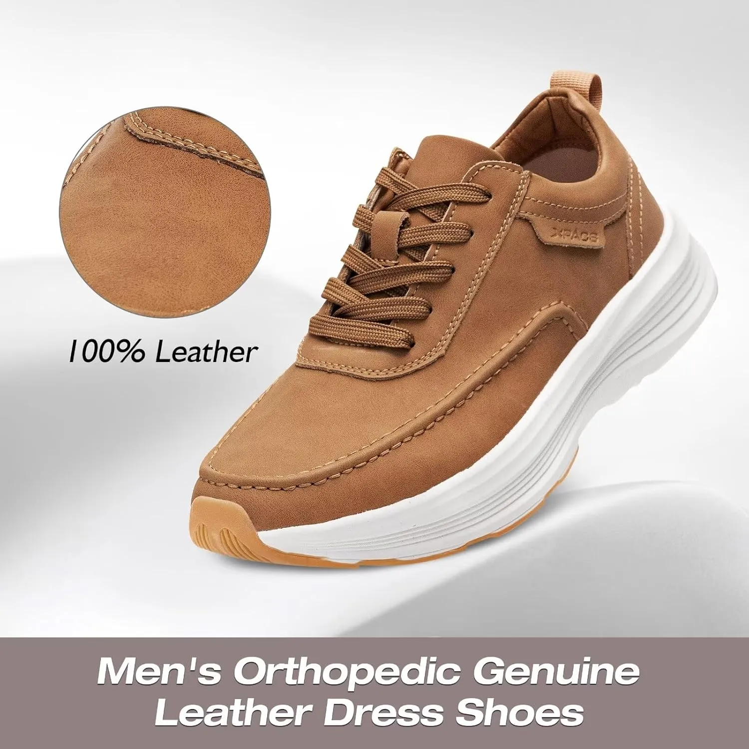 XPACS Men's Orthopedic Leather Dress Walking Shoes: Comfortable Plantar Fasciitis Fashion Sneakers with Arch Support, Casual Business Orthotic Thick Sole Sneakers for Foot and Heel Pain Relief