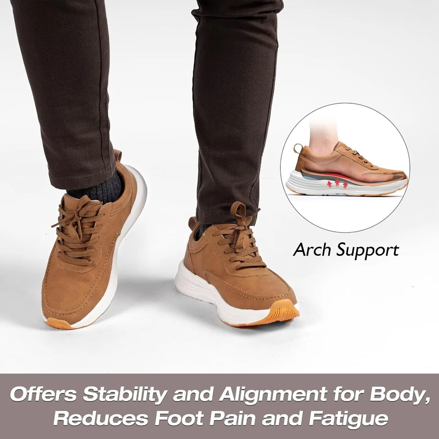 XPACS Men's Orthopedic Leather Dress Walking Shoes: Comfortable Plantar Fasciitis Fashion Sneakers with Arch Support, Casual Business Orthotic Thick Sole Sneakers for Foot and Heel Pain Relief