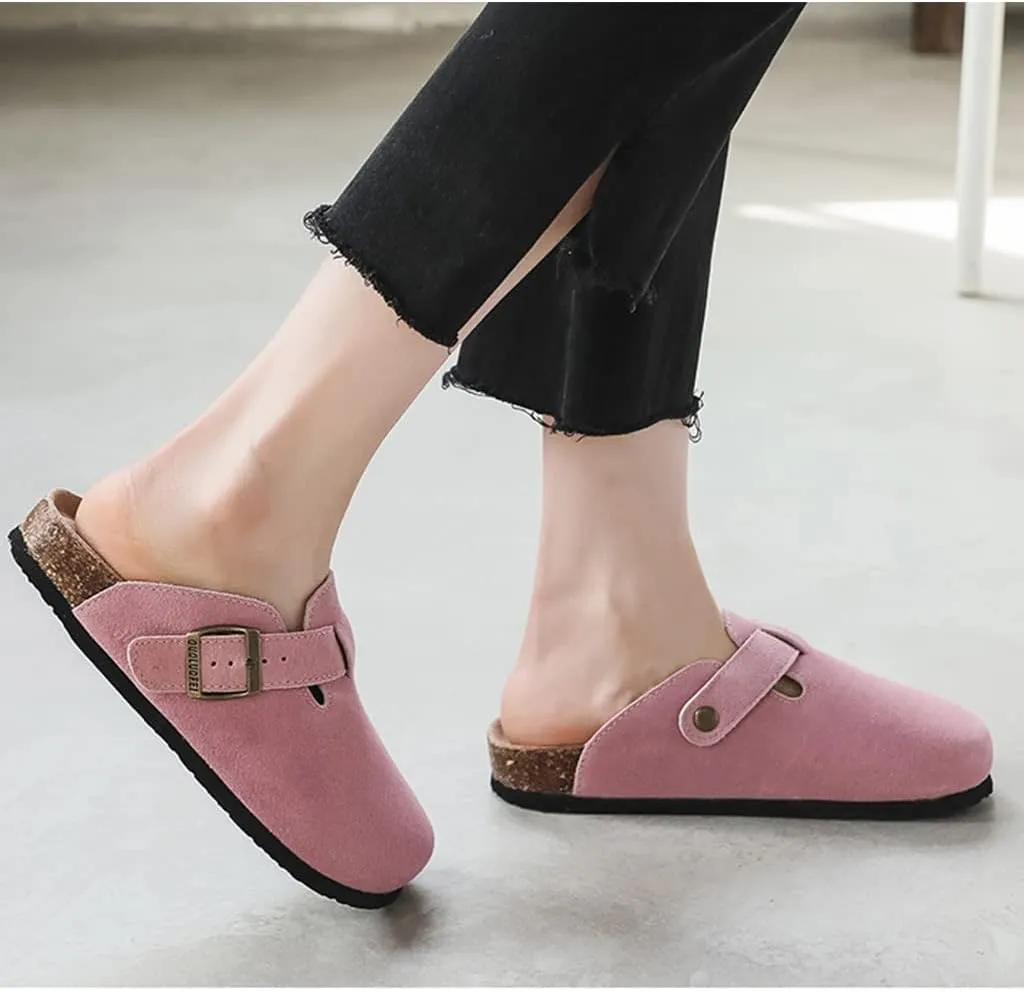 XUEMML Clogs Shoes Women Men Leather, Slip On Mules Casual Summer Slippers Handmade Clogs and Mules Soft Beach Sandals Ladies Flowers Summer Shoes
