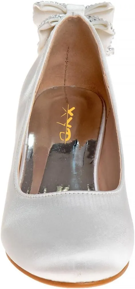 XYD Women Girls Cute Round Toe Dress Loafers Shoes Back Bowknot Crystal Block Low Heels Slip On Pumps