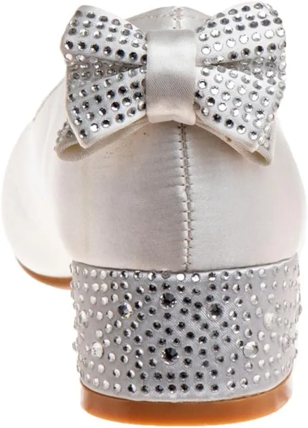 XYD Women Girls Cute Round Toe Dress Loafers Shoes Back Bowknot Crystal Block Low Heels Slip On Pumps