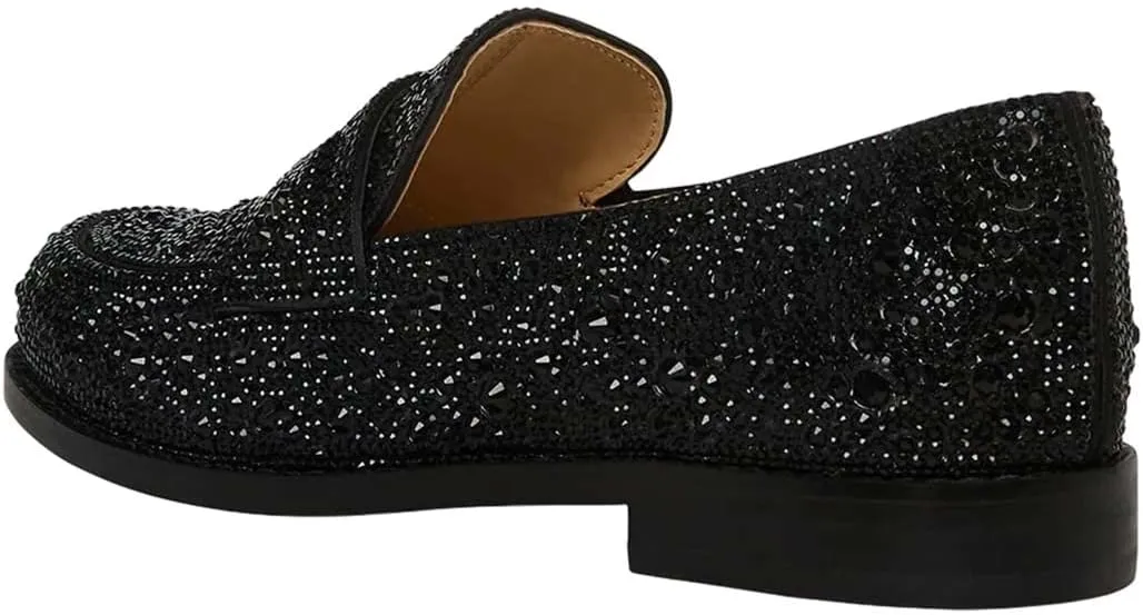 XYD Women's Sparkle Penny Loafer Flat Rhinestone Studded Closed Toe Dressy Glam Low Heel Slip On Evening Fashion Shoes