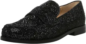 XYD Women's Sparkle Penny Loafer Flat Rhinestone Studded Closed Toe Dressy Glam Low Heel Slip On Evening Fashion Shoes
