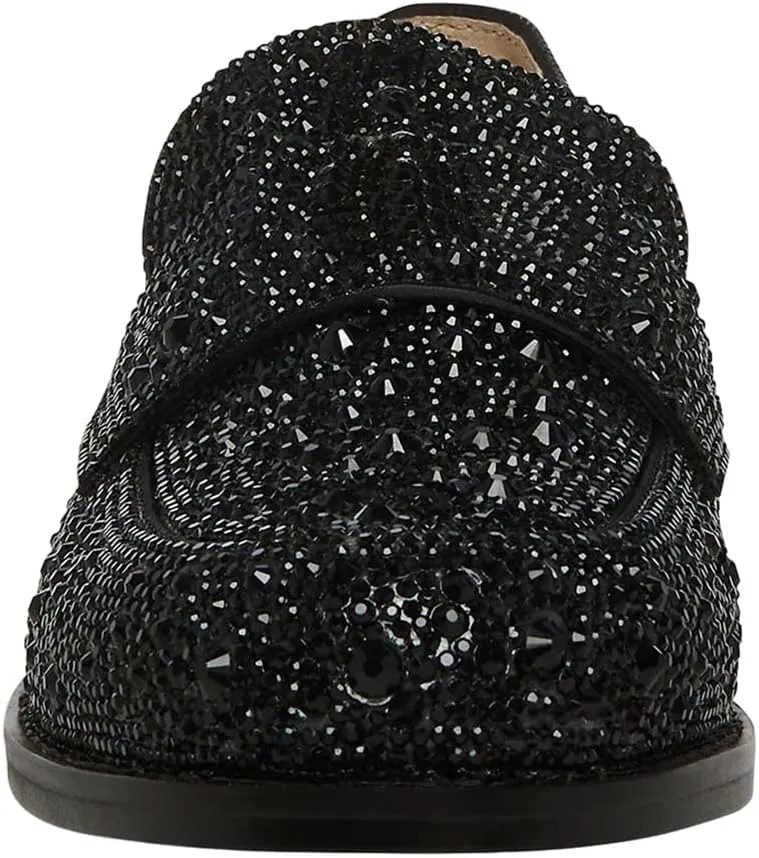 XYD Women's Sparkle Penny Loafer Flat Rhinestone Studded Closed Toe Dressy Glam Low Heel Slip On Evening Fashion Shoes