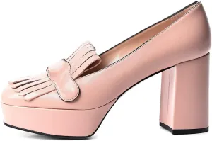 XYD Women's Vintage Platform Pumps with Fringe Block High Heel Slip On Loafers Closed Square Toe Tassels Party Prom Work Shoes