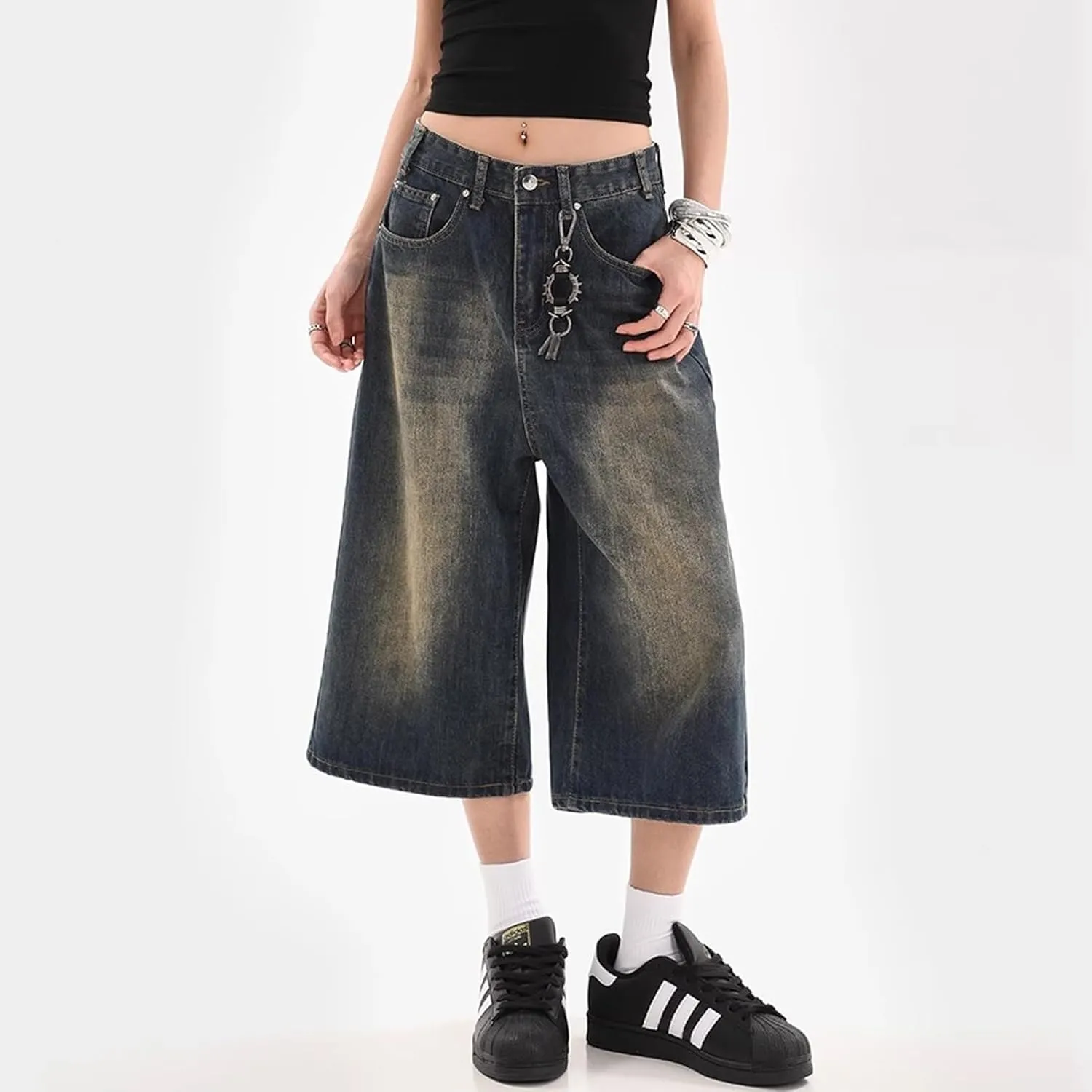 Y2k Baggy Jean Shorts Jorts Y2k Hip Hop Shorts Skater Jeans Grunge Jorts Aesthetic Pants
