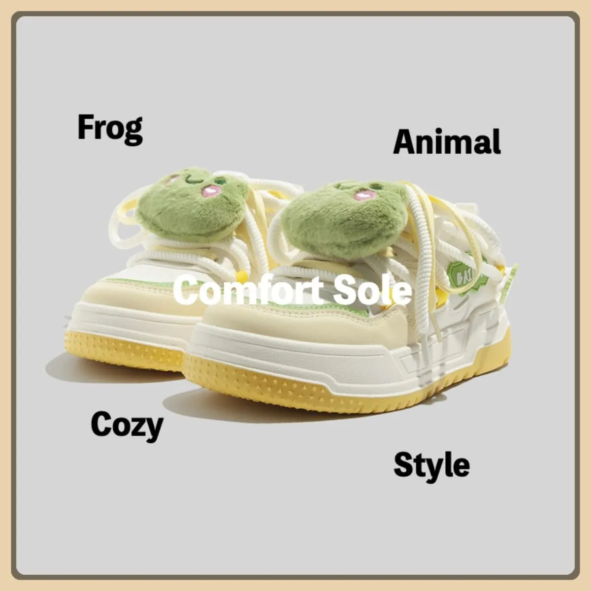 Y2K Cute Chunky Sneakers for Girls Trendy Student Platform Shoes with Heart & Frog Plush Charms, Soft Non-Slip Sole, Everyday Casual Style
