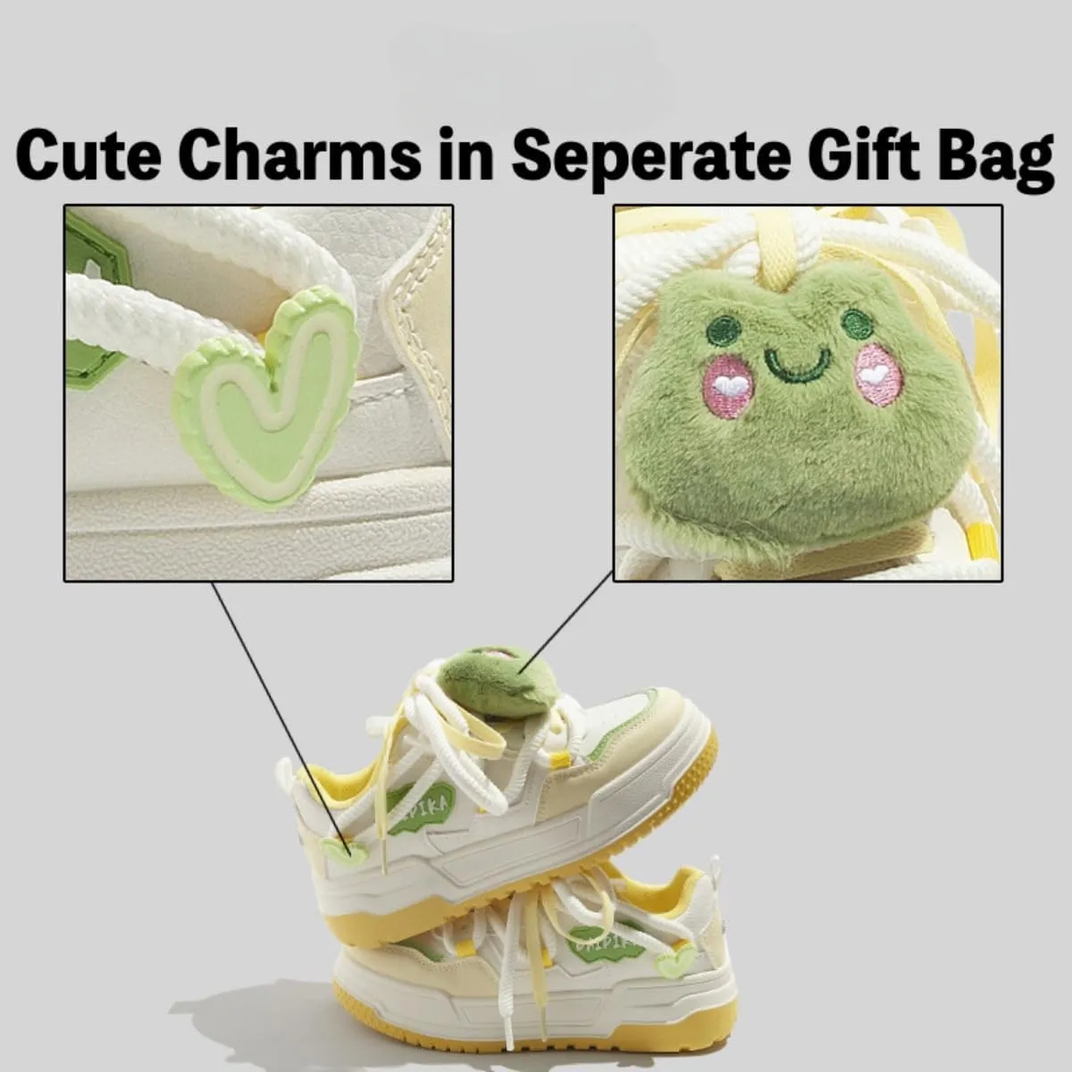 Y2K Cute Chunky Sneakers for Girls Trendy Student Platform Shoes with Heart & Frog Plush Charms, Soft Non-Slip Sole, Everyday Casual Style
