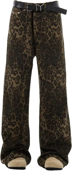 Y2K Leopard Jeans for Women - Baggy Unisex Cheetah Print Straight Leg Denim with Pockets, Casual Streetwear