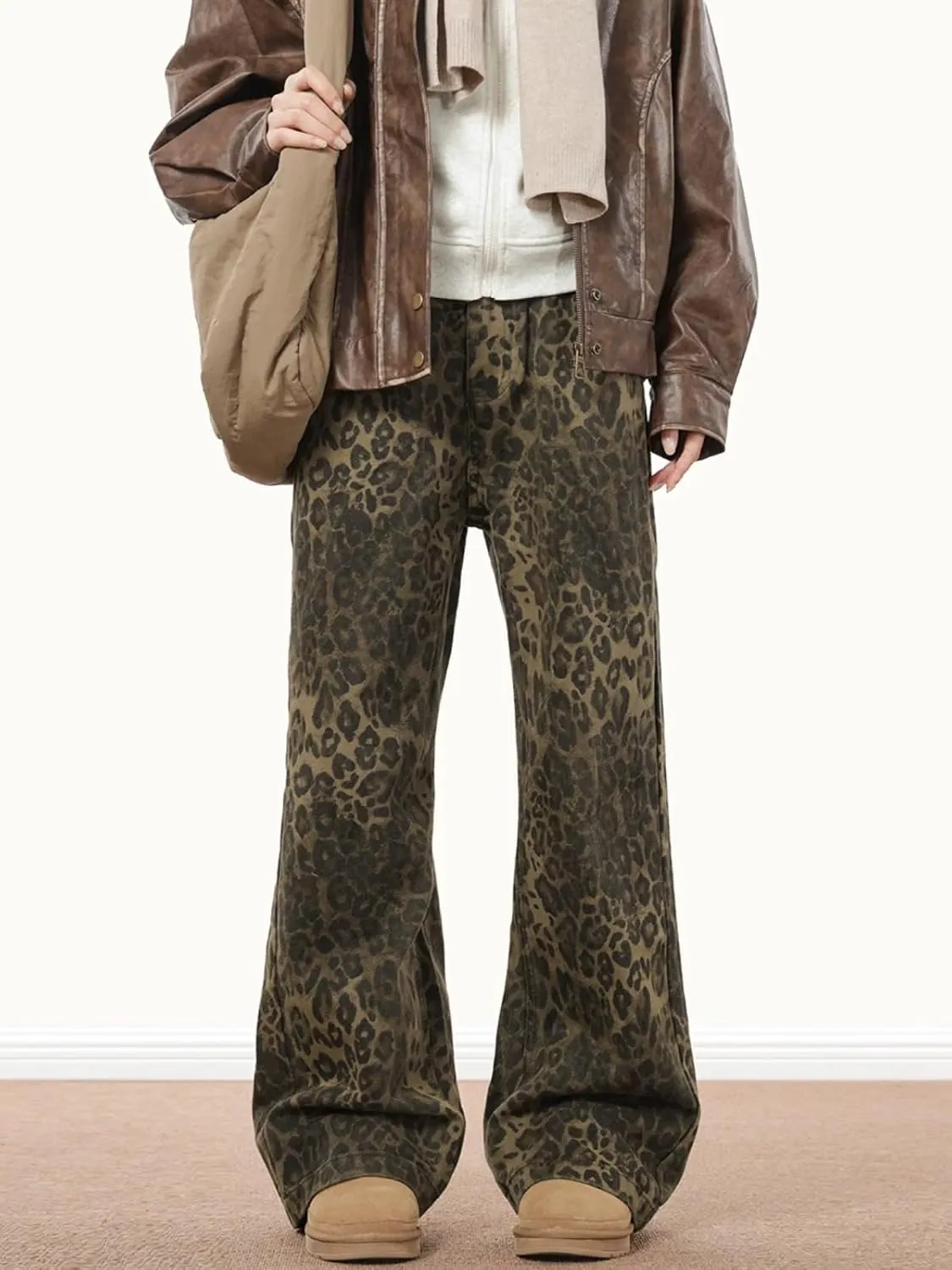 Y2K Leopard Jeans for Women - Baggy Unisex Cheetah Print Straight Leg Denim with Pockets, Casual Streetwear