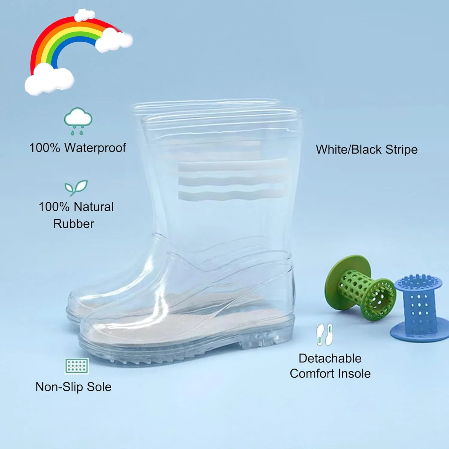 yamerbo Toddler Kids Rain Boots, Waterproof Clear Rain Boots for Girls and Boys, Cute Transparent Rubber Rain boots