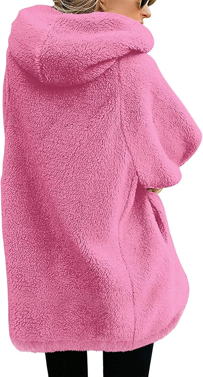 Yanekop Womens Oversized Sherpa Jacket Fuzzy Fleece Jackets Zip Up Outerwear Sweater Coat with Hood