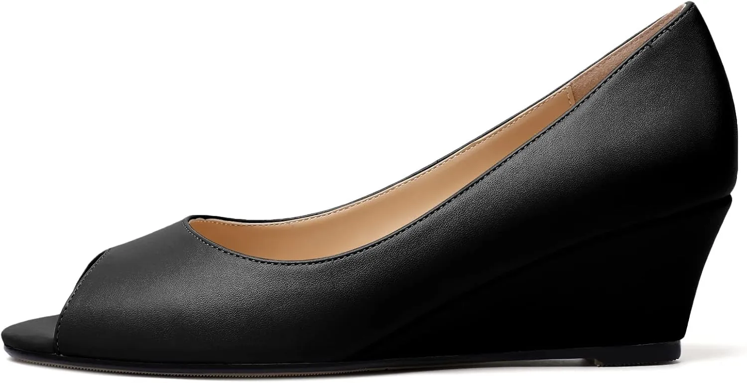 YODEKS Women's Peep Toe Wedge Sandals Low Heel Pumps Open Toe Heeled Sandals Shoes