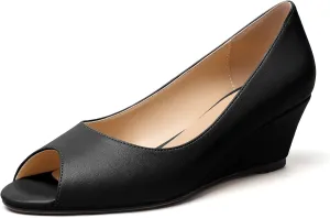 YODEKS Women's Peep Toe Wedge Sandals Low Heel Pumps Open Toe Heeled Sandals Shoes